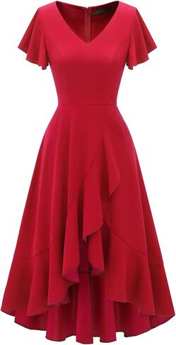 DRESSTELLS Women's Cocktail Dresses 2024, Formal Wedding Guest Ruffle Holiday Party Winter Dress V-Neck Vintage Dress in Saudi Arabia