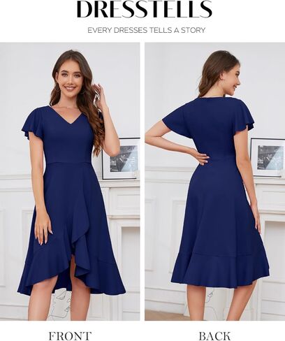 DRESSTELLS Women's Cocktail Dresses 2024, Formal Wedding Guest Ruffle Holiday Party Winter Dress V-Neck Vintage Dress in Saudi Arabia