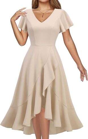 DRESSTELLS Women's Cocktail Dresses 2024, Formal Wedding Guest Ruffle Holiday Party Winter Dress V-Neck Vintage Dress in Saudi Arabia