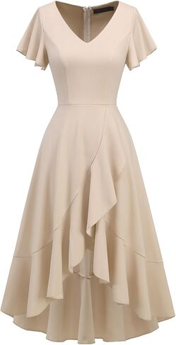 DRESSTELLS Women's Cocktail Dresses 2024, Formal Wedding Guest Ruffle Holiday Party Winter Dress V-Neck Vintage Dress in Saudi Arabia