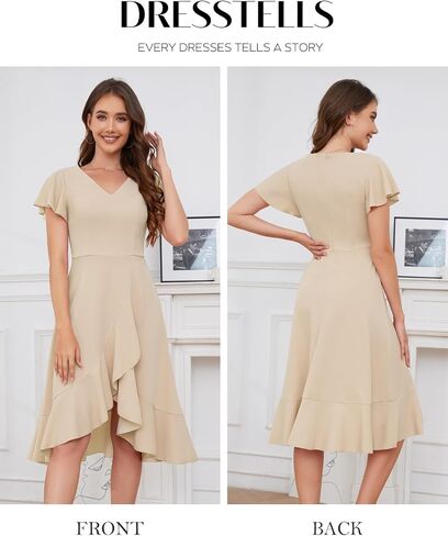 DRESSTELLS Women's Cocktail Dresses 2024, Formal Wedding Guest Ruffle Holiday Party Winter Dress V-Neck Vintage Dress in Saudi Arabia