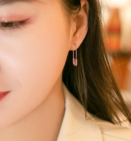 SLUYNZ Solid 925 Sterling Silver Safety Pin Hoop Earrings for Women Minimalist 1.4" Hoop Earrings Dangle in Saudi Arabia