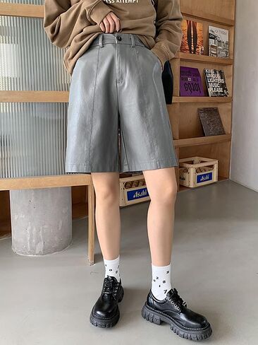 Lucrosun Women's Trendy Faux Leather Shorts High Waist Bermuda Biker Shorts in Saudi Arabia