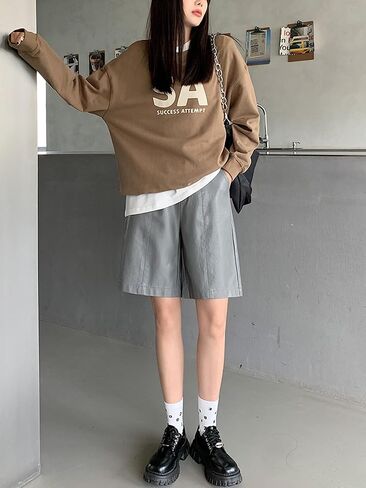 Lucrosun Women's Trendy Faux Leather Shorts High Waist Bermuda Biker Shorts in Saudi Arabia
