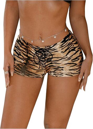 SHENHE Women's Sexy Animal Print Low Rise Y2k Shorts Lace Up Hot Pants Rave Booty Shorts in Kuwait