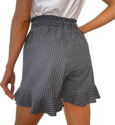 Womens Casual Linen Shorts Wide Leg High Waisted Ruffle Draswtring Summer Beach Flowy Shorts with Pockets in Kuwait