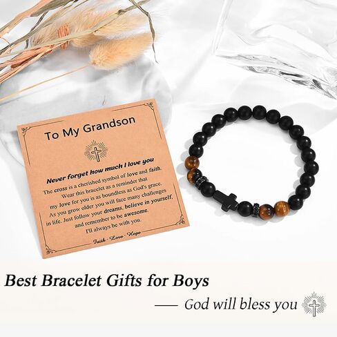 Leyung Cross Bracelet Gifts for Teen Boys Men, Easter Basket Stuffers Baptism Confirmation First Holy Communion Christmas Christian Gifts for Son Grandson Nephew Godson Brother in Saudi Arabia