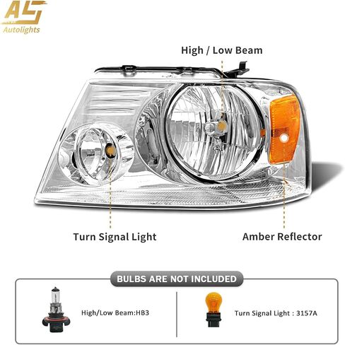 AS Headlight Assembly for 2004 2005 2006 2007 2008 Ford F150/ 2006 2007 2008 Lincoln Mark LT Headlamp with Chrome Housing Amber Reflector Driver and Passenger Side in Saudi Arabia