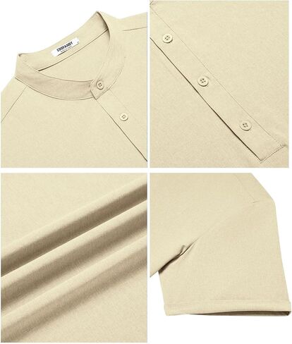COOFANDY Men's Casual Henley Shirt Short Sleeve Band Collar Shirt Summer Beach Hippie Vacation T Shirt with Button in Saudi Arabia