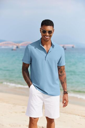 COOFANDY Men's Casual Henley Shirt Short Sleeve Band Collar Shirt Summer Beach Hippie Vacation T Shirt with Button in Saudi Arabia