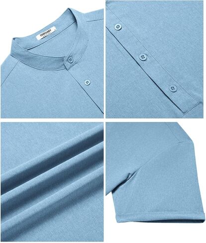 COOFANDY Men's Casual Henley Shirt Short Sleeve Band Collar Shirt Summer Beach Hippie Vacation T Shirt with Button in Saudi Arabia