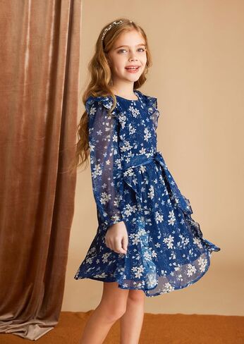 GRACE KARIN Girls Fall Dress Long Sleeve Floral Holiday Party Dresses for Girl 5-12Y in Saudi Arabia
