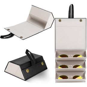 Travel Sunglasses Organizer， Portable Sunglasses Travel Case，Travel Glasses Case with 3 Slots，Travel Sunglasses Case for Multiple Pairs， Sunglass Travel Case for Women Men Leather Sunglass Travel Case