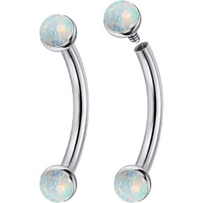Jenxnjsjo F136 Titanium 16g 6/8/10mm Opal Eyebrow/Rook/Snug/Vertical-Labret/VCH/Snake-Eyes/Anti-Tragus/Christina/Daith/Belly-Button/Bridge/Hood/Surface Curved Barbell Piercing Jewelry for Women Men