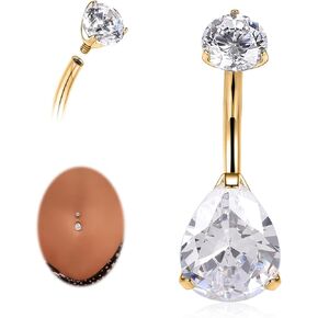AROWRO Titanium Belly Button Navel Rings Belly Button Rings 14G G23 Water Drop Shape CZ Belly Ring 10mm 14G Belly Piercing Internally Threaded Barbell 10mm Belly Piercing Jewelry