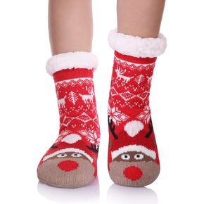Yebing Kids Boys Girls Slipper Socks Cute Animal Fuzzy Winter Warm Fleece Lining Christmas Socks With Grippers