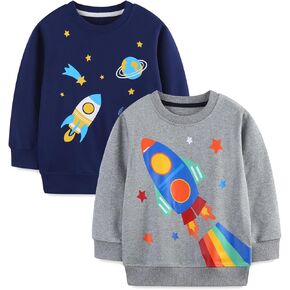 LMYOVE 2 Pack Toddler Boys Dinosaurs Sweatshirts Halloween Christmas Novelty Long Sleeve Pullover Crewneck Tops Shirts