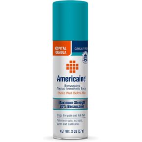Americaine Hospital Formula, Maximum Strength Benzocaine Topical Anesthetic Spray, For Minor Cuts, Scrapes, Burns & Sunburn, 2 oz Can (Packaging may vary)