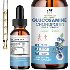 Glucosamine Chondroitin MSM Liquid Drops-w/ Turmeric Boswellia Quercetin Bromelain-Vegan, Antioxidant Support for Back,Knee,Hands-Joint Support Supplement Supports Healthy Joints, Mobility & Cartilage