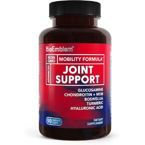 BioEmblem Joint Support - Glucosamine Chondroitin + MSM 1500 MG - with Boswellia, Turmeric & Hyaluronic Acid - Joint Health Supplement, Mobility, Flexibility, Cartilage - Non-GMO - 90 Caps