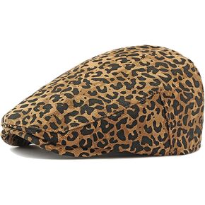Womens Leopard Print Beret Hat Retro Newsboy Ivy Cap Cabbie Flat Cap