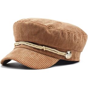 Women Ladies Hat Corduroy Captain's Breton Cap Beatles Lennon Newsboy Cadet Black, Brown, One Size