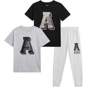 AEROPOSTALE Boys' Jogger Set - 2 Piece Short Sleeve Pullover Crewneck Graphic T Shirts and Fleece Sweatpants for Boys (8-16)