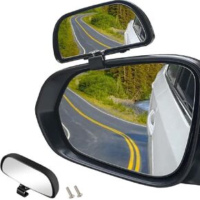 Large 5.7" Adjustable Mounted Blind Spot Mirror Fix with Screws to Prevent Falling, HD Glass Wide Angle Side Rearview Mirror Universal Vehicle Mounted Mirror (Black)