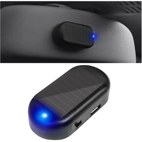 2PCS Car Solar Power Simulated Dummy Alarm, Warning Anti-Theft Vehicle LED Flashing Security Light Fake Lamp with USB Charger Port, Auto Interior Accessories, Universal for Most Cars (Blue/Red)