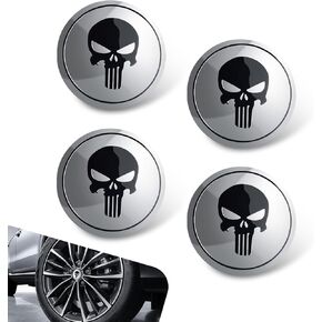 Pack-4 Car Wheel Hub Center Cover, 2.24 Dust and Rust Protection Cover, Metal High Temperature Resistant Anti-Scratch Modification Skull Decoration, Universal for Cars (Black)