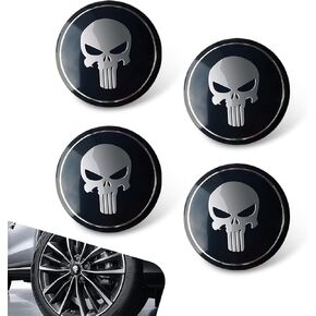 Pack-4 Car Wheel Hub Center Cover, 2.24 Dust and Rust Protection Cover, Metal High Temperature Resistant Anti-Scratch Modification Skull Decoration, Universal for Cars (Black)