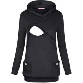 Joymom Long Sleeve Nursing Tops for Women Breastfeeding Shirts for Women Nursing Clothes Postpartum Clothes Nursing Hoodie Breastfeeding Hoodies Sweatshirts Carbon Black XX-Large