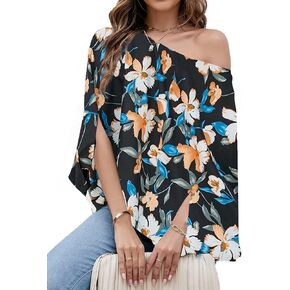 VIMPUNEC Womens Off The Shoulder Flowy Tops Casual Batwing Sleeves Blouses Loose Chiffon Shirts