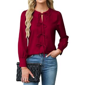 Blooming Jelly Women's Dressy Casual Blouses Business Work Tops Tie Front Long Sleeve Shirts 2024 Fall Outfits