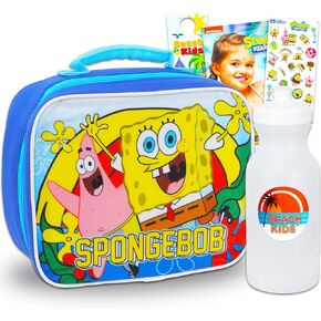 SpongeBob SquarePants Lunch Box Insulated Kit for Boys Girls Kids with Stickers and More (Spongebob School Supplies)