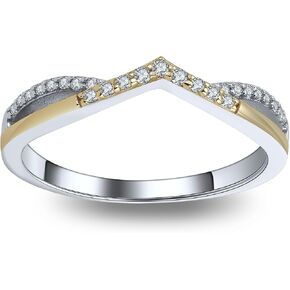 Chiara Wedding Band for Women by Ginger Lyne | Sterling Silver Gold Anniversary Ring for Her | V Shape Cubic Zirconia Ring Enhancer