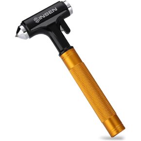 SINSEN Car Window Breaker, Seabelt Cutter, Aluminum Safety Hammer to Break Glass, 3-in-1 Emergency Kit, Fireproof All-Metal Escape Tool, Automotive Survival Accessories for Roadtrip, Gold, 2-Pack