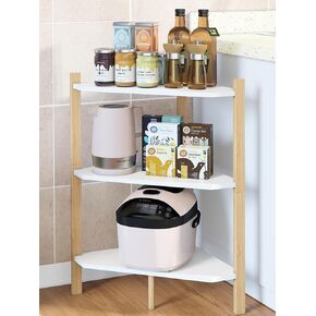Wisuce 3 Tier Corner Shelf, 100% Real Bamboo Shower Corner Shelves Free Standing Shelf Storage Organizer for Bathroom Living Room Kitchen