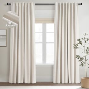 Topfinel Cream Linen Blackout Curtains 84 Inch Long for Bedroom Living Room, Ivory Pinch Pleat Back Tab Full Blackout Drapes Farmhouse Boho Curtains for Window, White Neutral Curtains 52" X 84" 7 FT