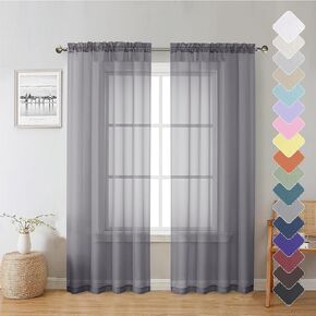 Lecloud Voile Sheer White Curtain Valance 2 Pieces 14 Inches Long, Light Filtering Cafe Kitchen Valance with Dual Rod Pockets, Bedroom Living Room Sheer Curtains for Small Window Decor, 40" Wx14 L