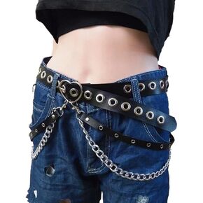 GK-O Lady Steampunk Belt PU Metal Waist Chain Club Dance Gothic Rock Grunge