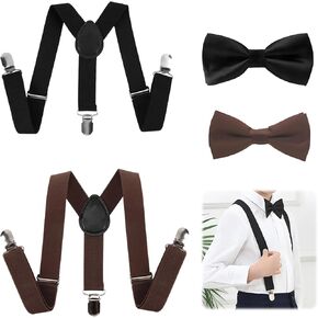 2 Pack Child Suspender Bowtie Set, Adjustable Stylish Durable Design with Secure Metal Strong Clips for Special Occasions Weddings Birthdays Everyday Fun Little Ones New Parents Boys Girls