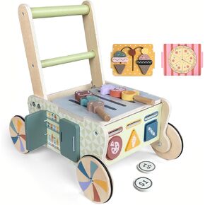 Wooden Baby Walker Wheels,Baby Push Walker for Babies 6-12 Months Montessori,Toddler Walker Push Toy Wooden Activity Walker for Baby Boy,Walking Toys for 1 Year Old Learning to Walk Girl