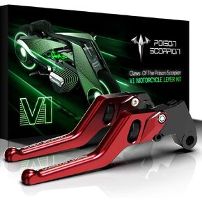 POISON SCORPION Red Motorcycle Brake Clutch Levers Wheel Adjustable Short Compatible with EX 650 EX650 ER-6N 2009-2016 | ER-4F 2011-2013 | KLE650 2009-2014