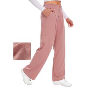 Desol Womens Wide Leg Work Pants Waffle Knit Dress Pants Stretchy High Waisted Slack Casual Palazzo Pants for Women