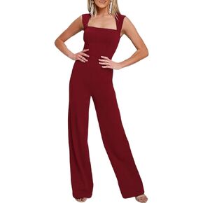 Happy Sailed Womens Square Neck Jumpsuit Summer Sleeveless Wide Leg Pants Rompers Dressy Jumpers Business Casual Outfits