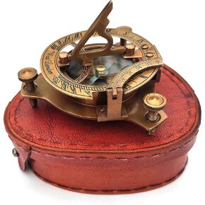 TSWO 3" Sundial Compass with Leather Case, Vintage Style Nautical Antique Brass Sundial Compass for Camping, Hiking, Travelling - Birthday Gift, Graduation Gift, for Your Loved Ones!