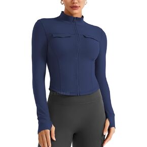 YEOREO Womens Workout Jackets Cropped Full Zip Up Athletic Jackets Arsene Slim Fit Yoga Running Cargo Tops with Thumb Holes
