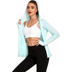 COOrun Women's UPF 50+ Sun Protection Hoodie Jacket Lightweight Full Zip Running Jacket Athletic Jacket with Thumb Holes