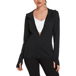 COOrun Women's UPF 50+ Sun Protection Hoodie Jacket Lightweight Full Zip Running Jacket Athletic Jacket with Thumb Holes in Kuwait